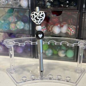 Handcrafted Cow Print Heart Beaded Pen
